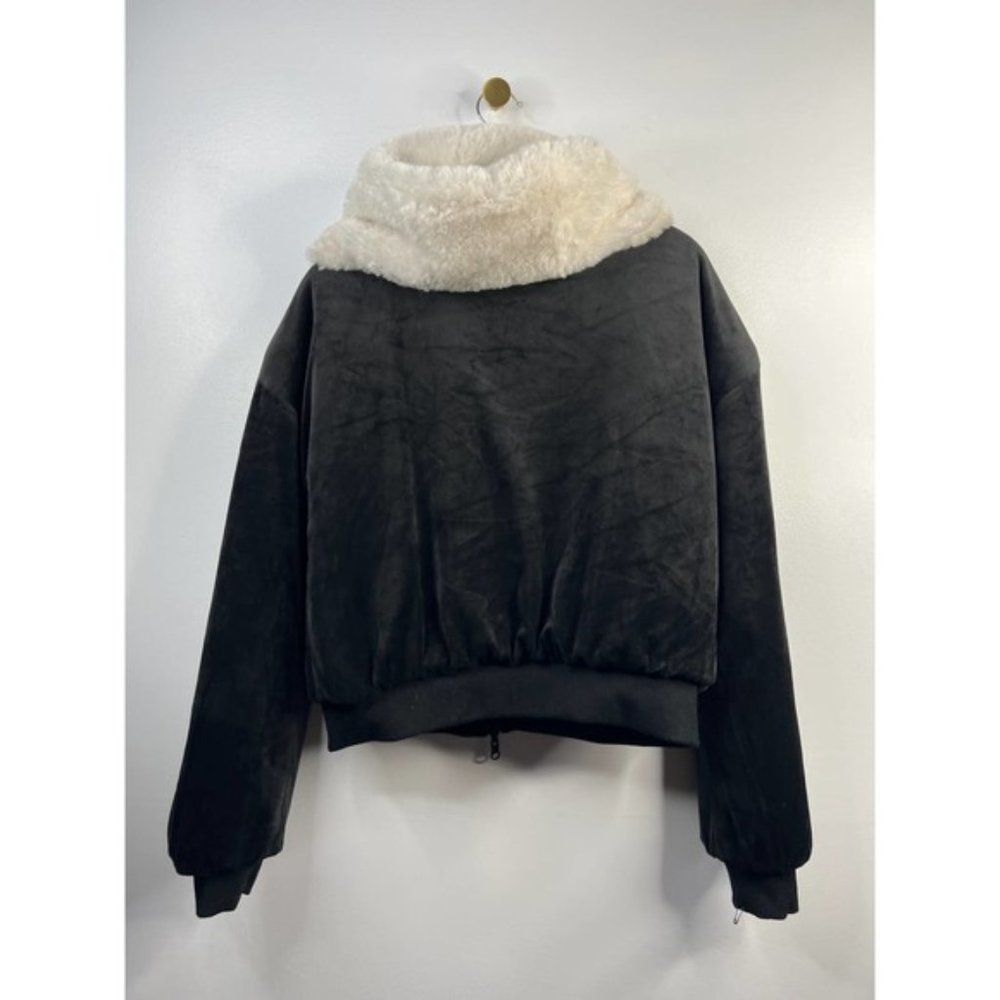 Blanc Noir Luxe Faux Shearling Fur Hoodie Reversible Jacket Black Large NWOT - Picture 5 of 8